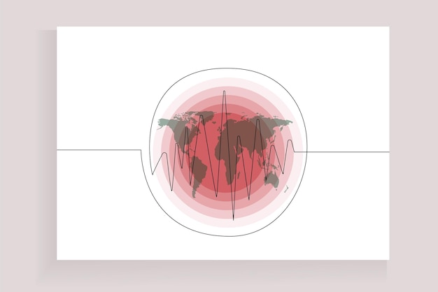aardbeving wereldkaart signaal gevaar seismograaf lijntekening eenvoudig concept