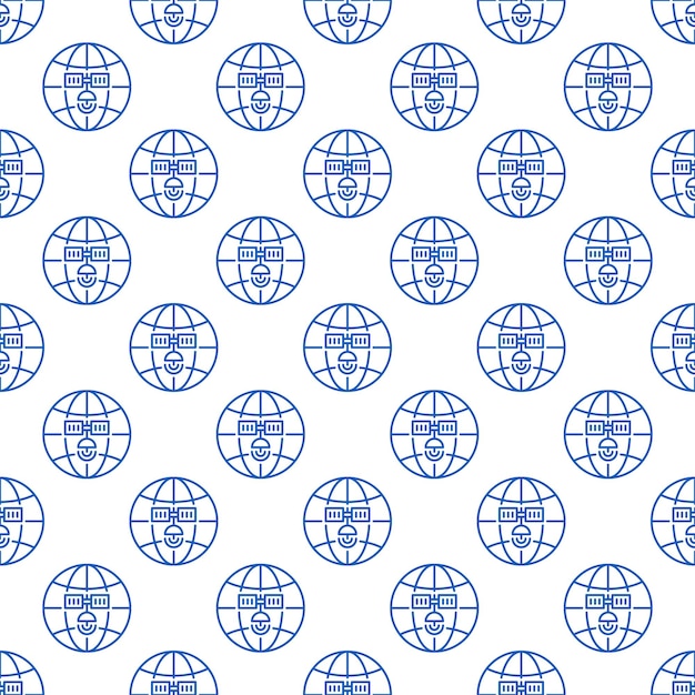 Aarde- en satellietvectorconcept schets blauw naadloos patroon