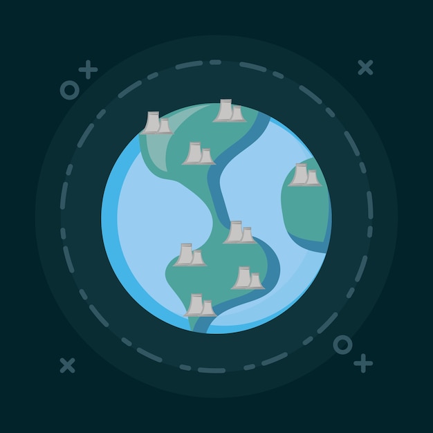 Aarde planeet met kerncentrales