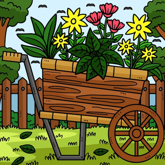 Aardedag planten in kruiwagen gekleurde cartoon