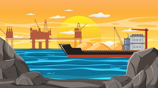 Aardolie-industrieconcept met offshore olieplatform