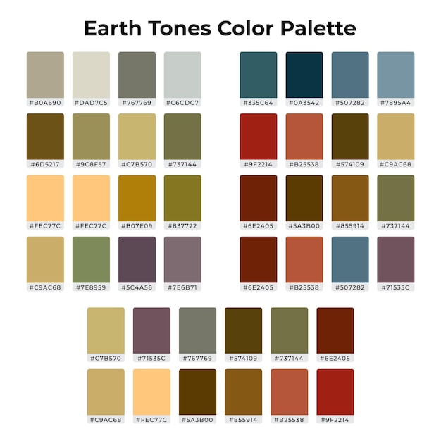 Aardtonen Kleuren Palette Vector illustratie met Hex Code