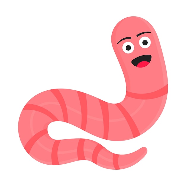 Aardworm cartoon karakter pictogram zucht worm met gezichtsuitdrukking glimlachend vlakke stijl ontwerp