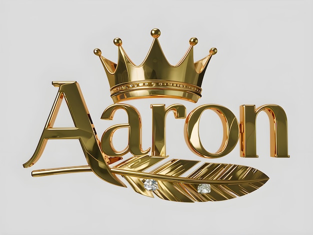 Aaron Name Logo Design Aaron Name in Elegant Font Gold Crown with feather Vector Format