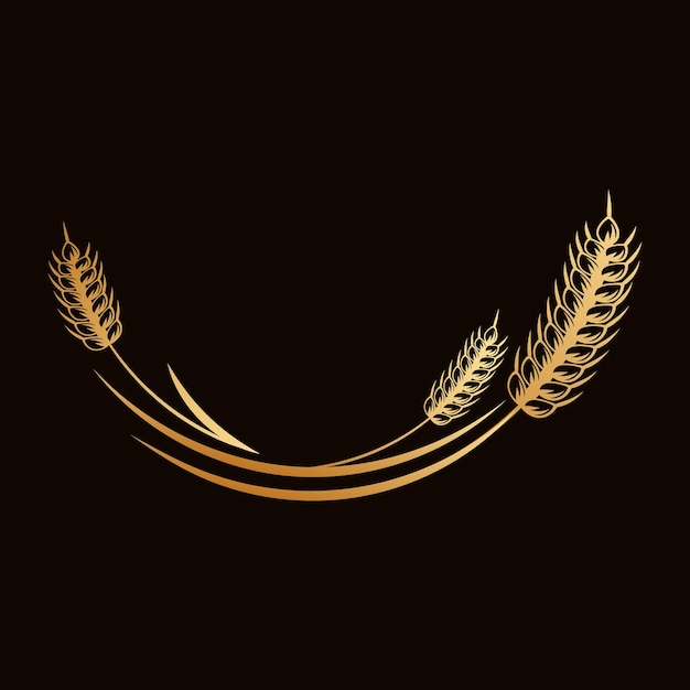 Aartjes van tarwe, rogge, gerst. Gouden badge op zwarte achtergrond, elegant design, vector