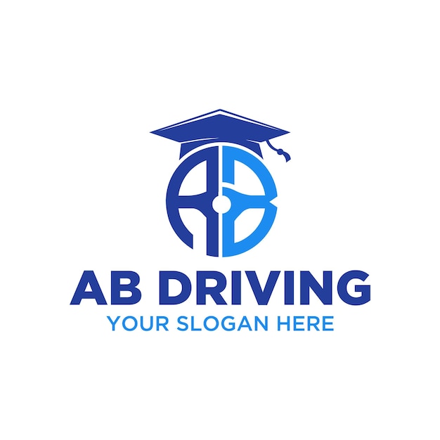 Ab lettera guida auto scuola guida autotrasporti mountain drive volante strada logo vettoriale