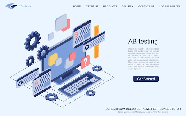AB testing content analysis flat 3d isometric vector concept illustration