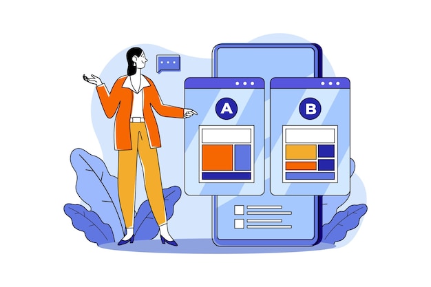 Концепция ab testing illustration на белом фоне