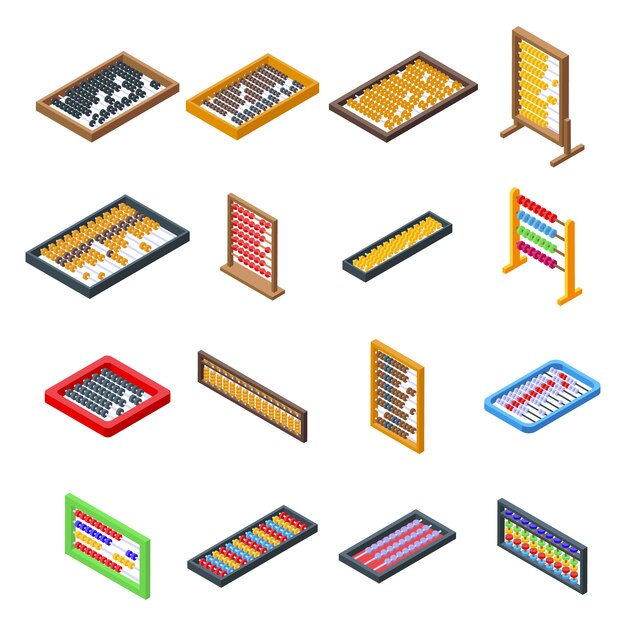 Abacus icons set. Isometric set of abacus vector icons for web design isolated on white space