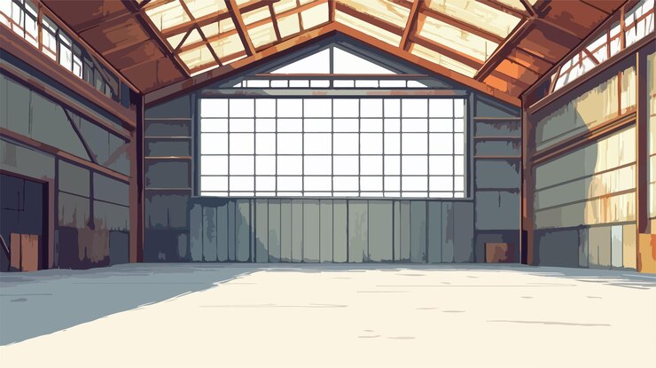 Vector abandoned metallurgy factory workshop hangar