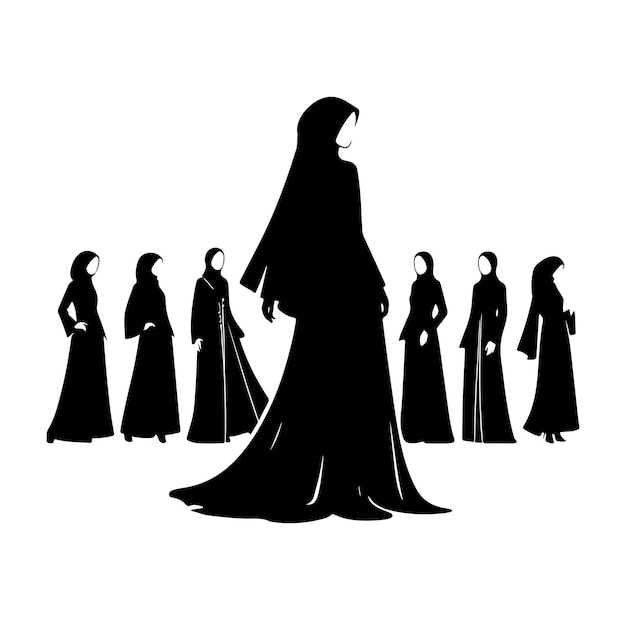 Abaya islamitische hijab jurk silhouetten premium vectoren