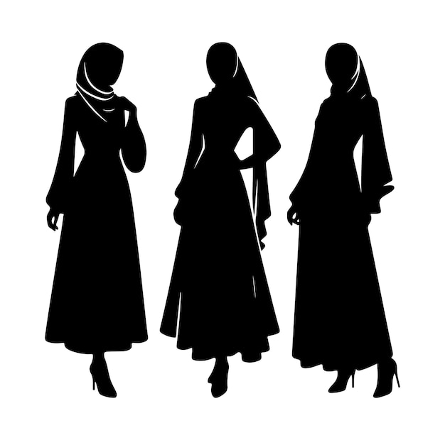 Abaya islamitische hijab jurk silhouetten premium vectoren