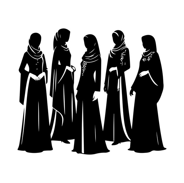 Silhouette di abaya muslim hijab vestito vettori premium