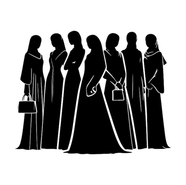 Abaya muslim hijab dress silhouettes premium vectors