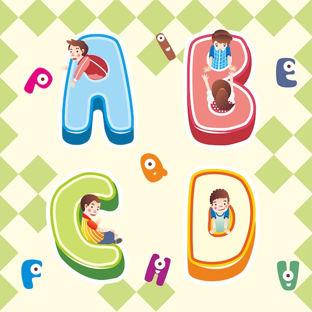 ABC alfabet pictogram, kind spelen binnen alfabet ABC pictogram illustratie