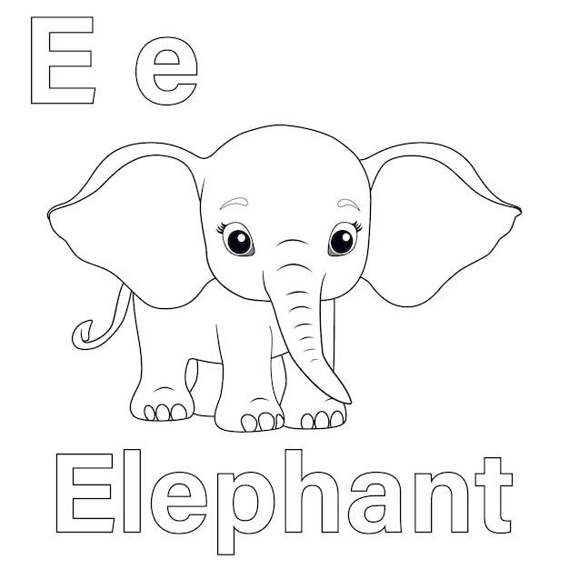 ABC alfabet traceren oefening werkblad Letter E voor olifant kleurplaten vector illustratie