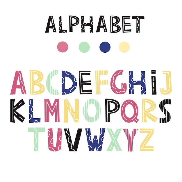 ABC, basisalfabetletters, Engelse letters voor kinderen, onderwijs, leren, studeren. Alfabet