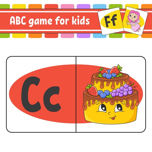 Abc-flashkaarten alfabet voor kinderen letters leren onderwijswerkblad activiteitenpagina voor studie engels