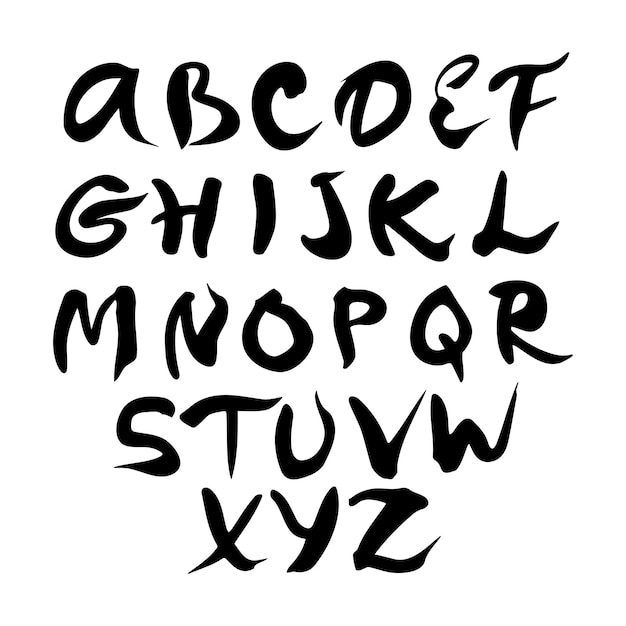 ABC 手描きの大文字フォントです。モダンな筆文字。白い背景の上の書道のアルファベット