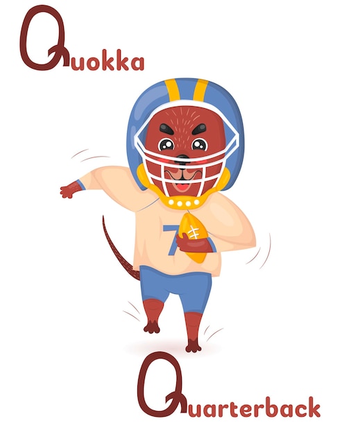 Профессии животных латинского алфавита ABC, начинающиеся с буквы q quokka защитник в мультяшном стиле