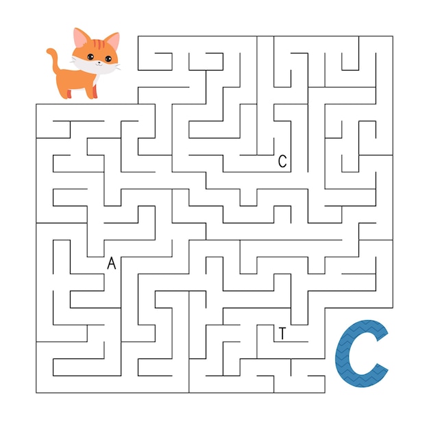 Vector abc maze game wit cute cat