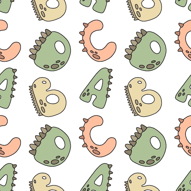 ABC seamless pattern. Cute alphabet in dino style for textile, home decor, kids room, wall art