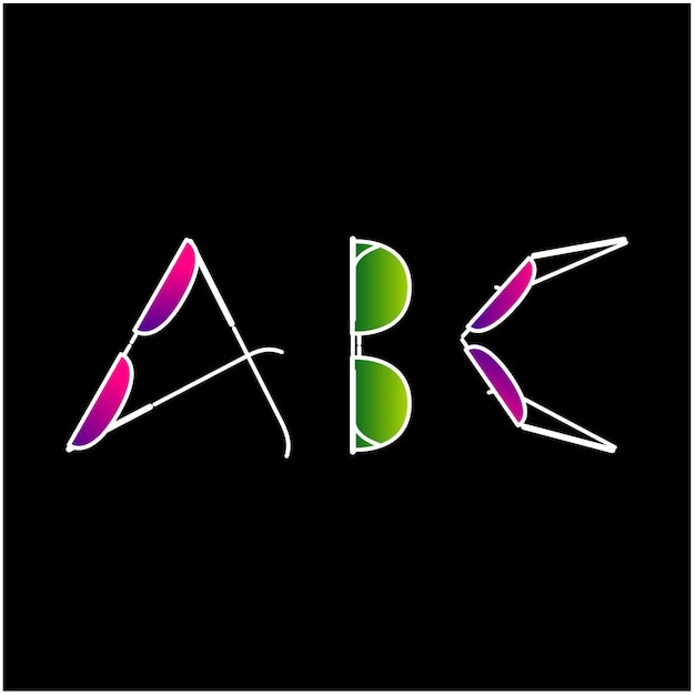 Vector abcd-letters gemaakt met kleurrijke bril abc-brilletters