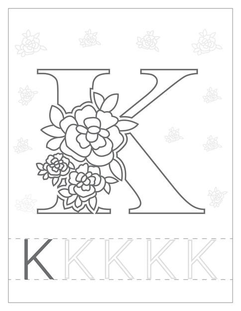 Vector abcd line art coloring page floral alphabet out line educational coloring page for kids school