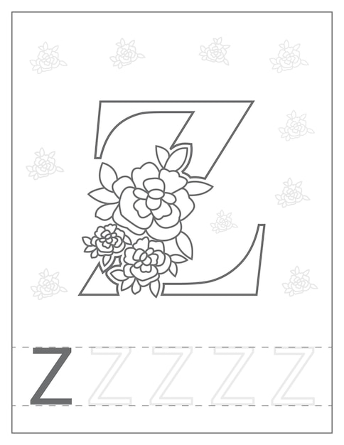 Abcd line art Coloring page Floral Alphabet outline educational Coloring page for Kids School