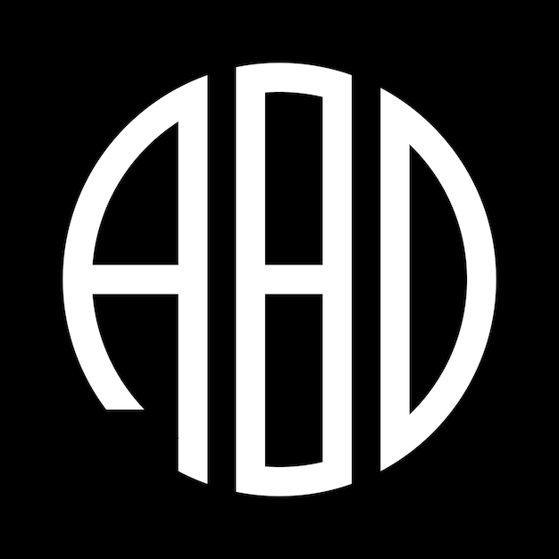 abd の文字と白い丸が付いた白と黒の ABD ロゴ