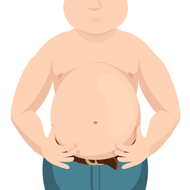 Abdomen fat, overweight man with a big belly.