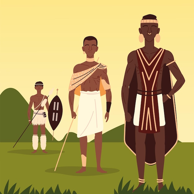 Vector aborigines african men