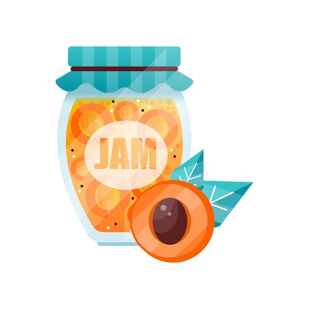 Abrikozenjam glazen pot van fruit confiture vector illustratie op een witte background