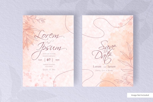 Abstrack Wedding Invitation Card set Template with colorful hand painted liquid watercolor  