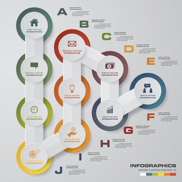 Abstract 10 steps chart infographics elements