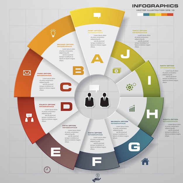 Abstract 10 steps modern pie chart infographics elements