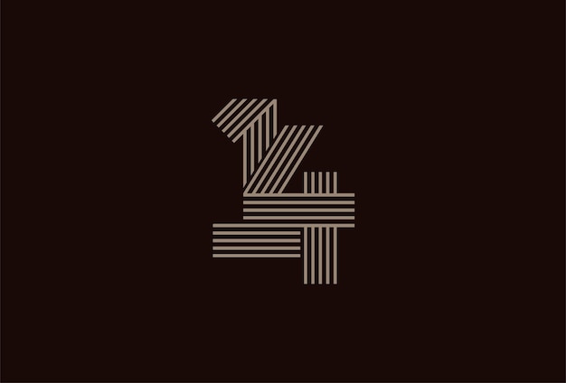Vector abstract 14 number logo gold 14 number monogram line style usable for anniversary and business logos
