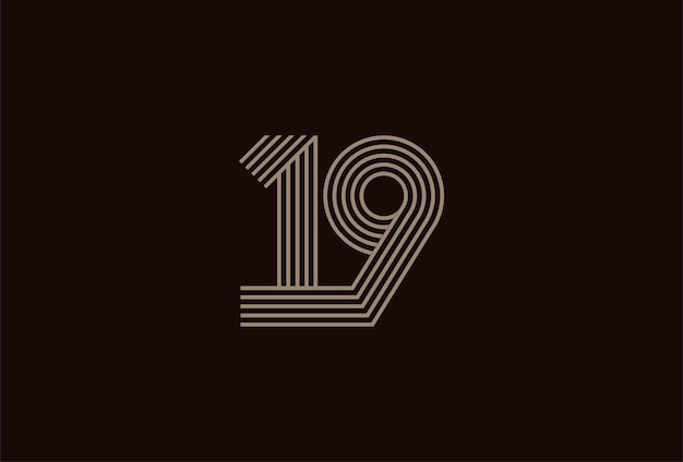 Logo astratto con 19 numeri stile linea monogramma con 19 numeri in oro utilizzabile per loghi di anniversario e aziendali