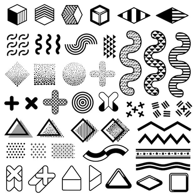 Abstract 1980s fashion vector elements for memphis design. modern graphic shapes for trendy patterns