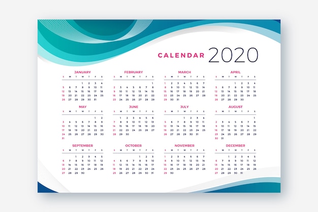 Вектор Шаблон календаря 2020 года