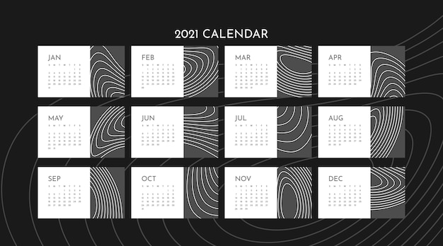 Вектор Шаблон календаря на 2021 год