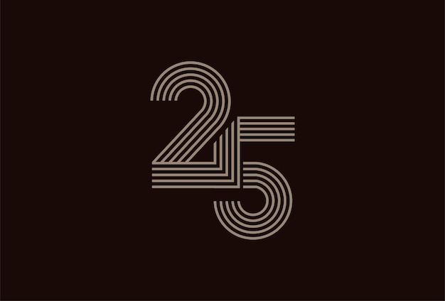 Logo astratto con 25 numeri stile linea monogramma con 25 numeri in oro utilizzabile per loghi di anniversario e aziendali