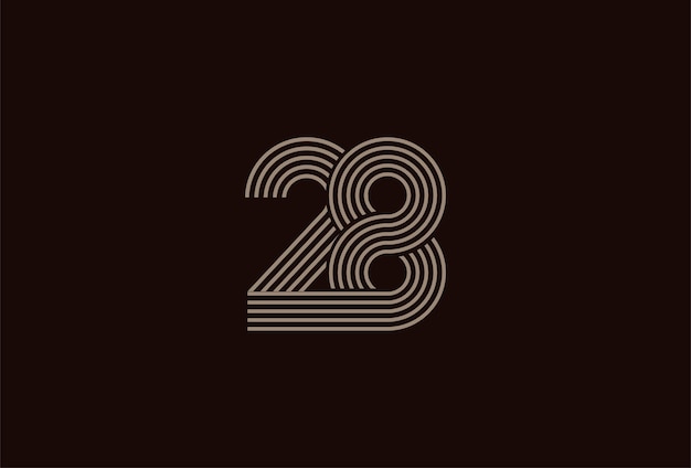アブストラクト 28 ナンバー ロゴ ゴールド 28 ナンバー モノグラム ライン スタイル 記念日やビジネスのロゴに使用可能
