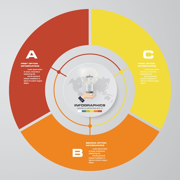 Vector abstract 3 steps cycle chart infographics elements.