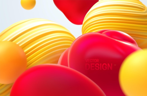 Vector abstract 3d background with flowing red and yellow bubbles