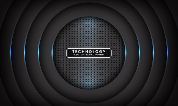 Abstract 3d black technology background overlap layer with blue light circle effect