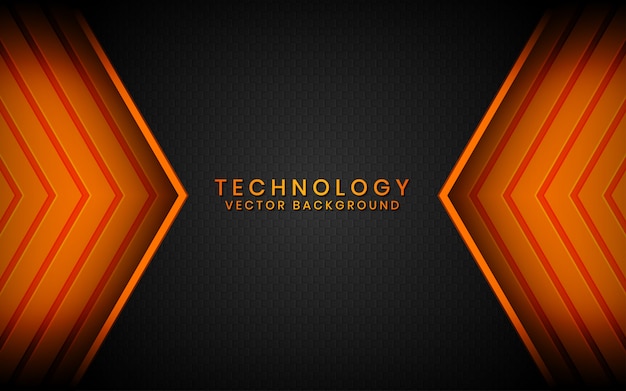 Abstract 3D black technology background overlap layers on dark space with orange light effect decoration