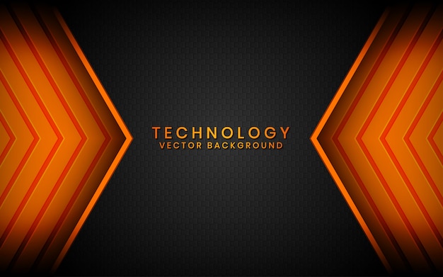 Abstract 3D black technology background overlap layers on dark space with orange light effect decoration