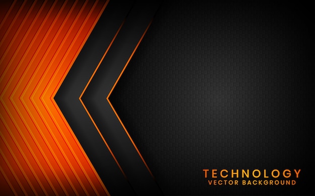 Abstract 3d black technology background overlap layers on dark space with orange light effect decoration