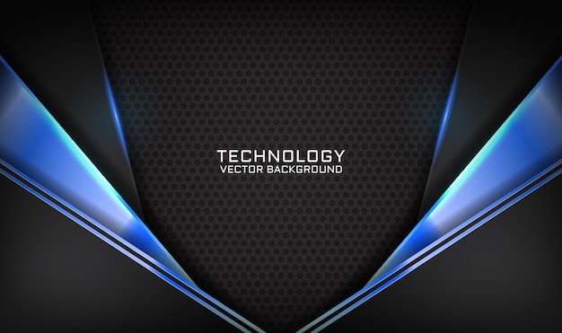 Abstract 3d black technology background with blue light effect on dark space